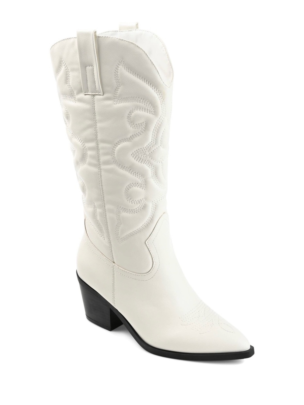 Women's White Western Mid-Calf Heeled Boot